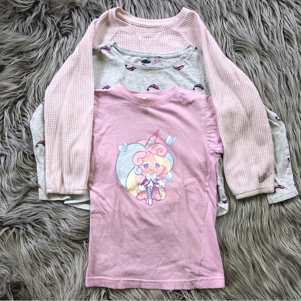 Kids Layering Bundle of Play Condition Pink and Unicorn Tops, Size 6